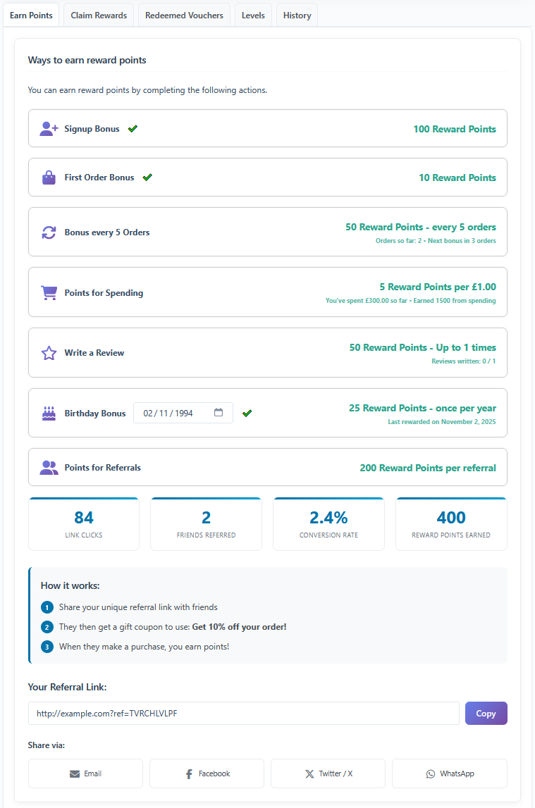 Rewards dashboard